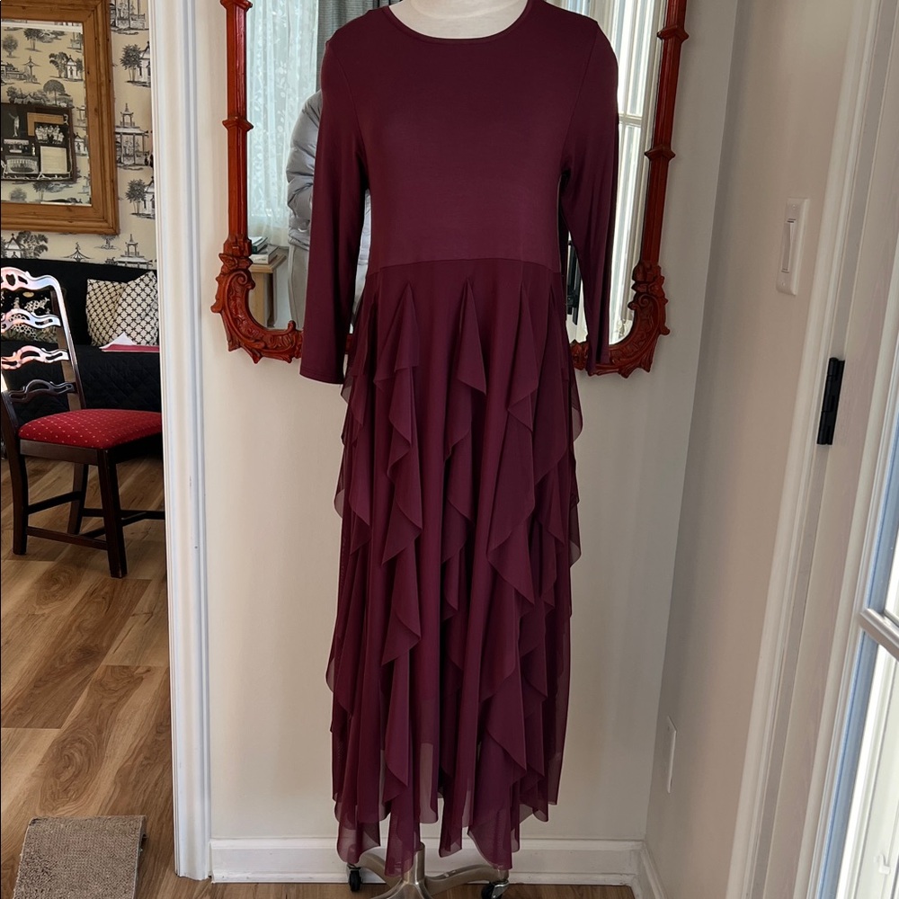 Knit long sleeve Dress with Soft Organza Ruffle Tiered Skirt OS